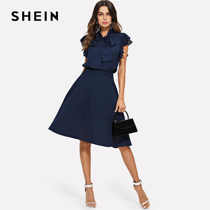 SHEIN Tie Neck Flutter Sleeve